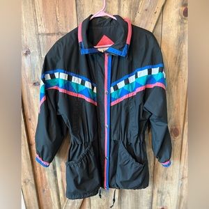 women’s 80s 90s Vintage Color block pattern windbreaker jacket